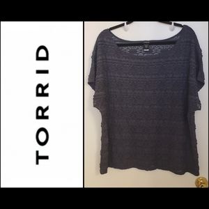 Torrid Grey Ruffle Lace Top. Short Sleeve Size 1